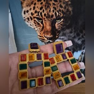 Fashion Jewelry Gold-Tone Multicolor Gemlink Drop Earrings